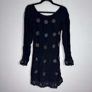 Sacred Threads Black Embroidered Tunic Dress M, Boho Goth Witchy Festival